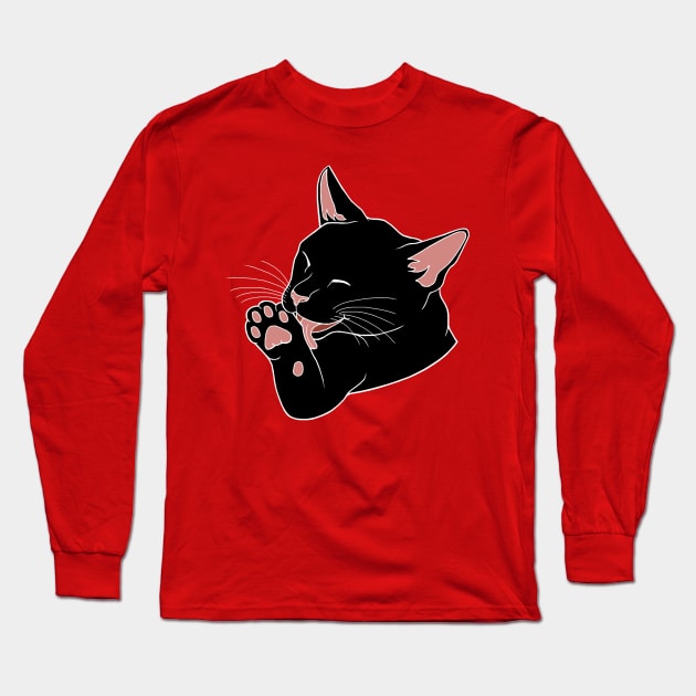 Black Cat Licking their Toe Beans Long Sleeve T-Shirt by Art by Deborah Camp